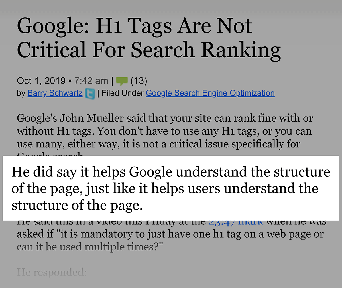 Google em tags H1 para classificações
