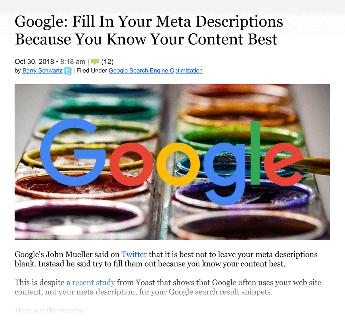 O Google diz "Preencha suas meta descrições"