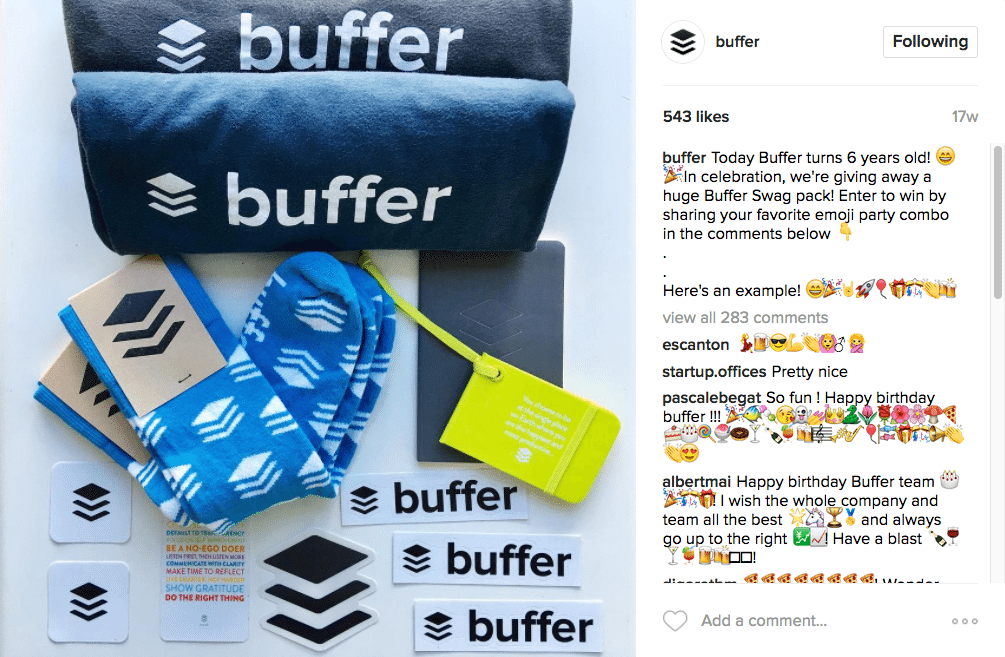 Concurso de sorteio do Buffer Instagram